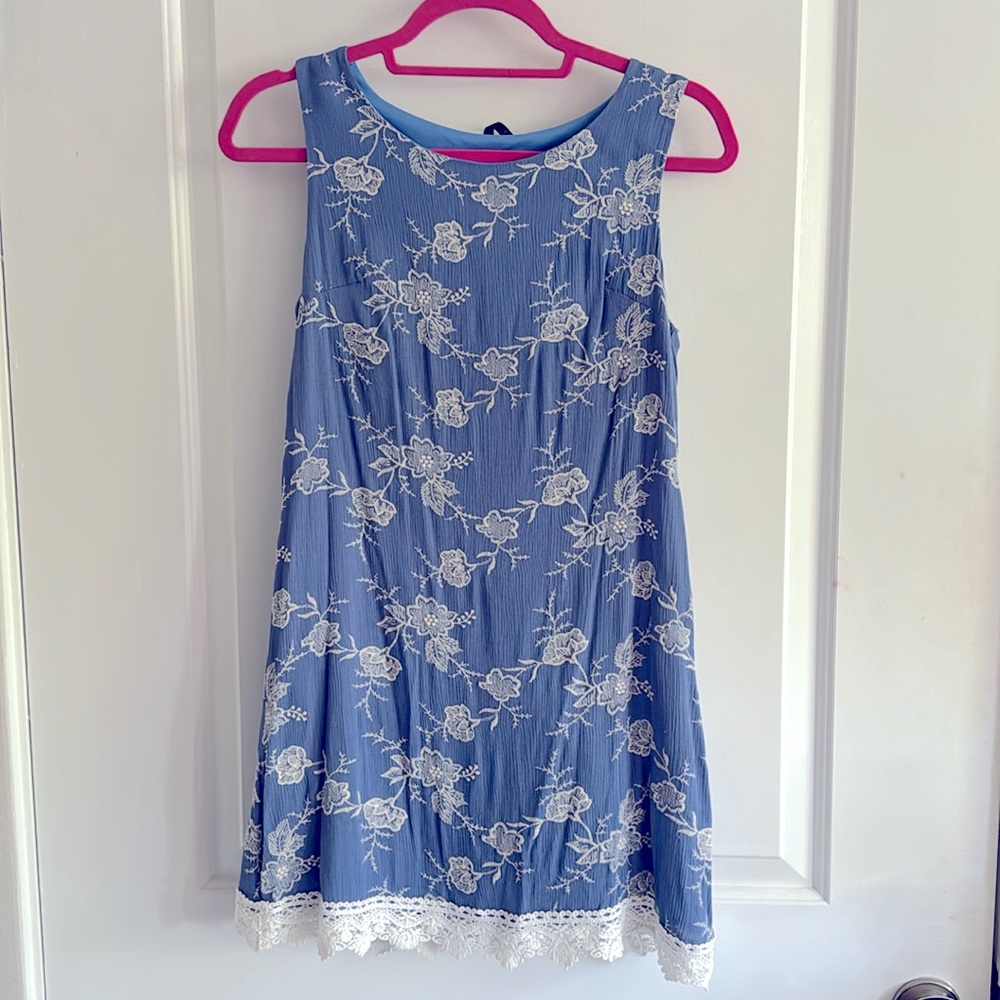 Periwinkle Mini Sleeveless Embroidered Dress